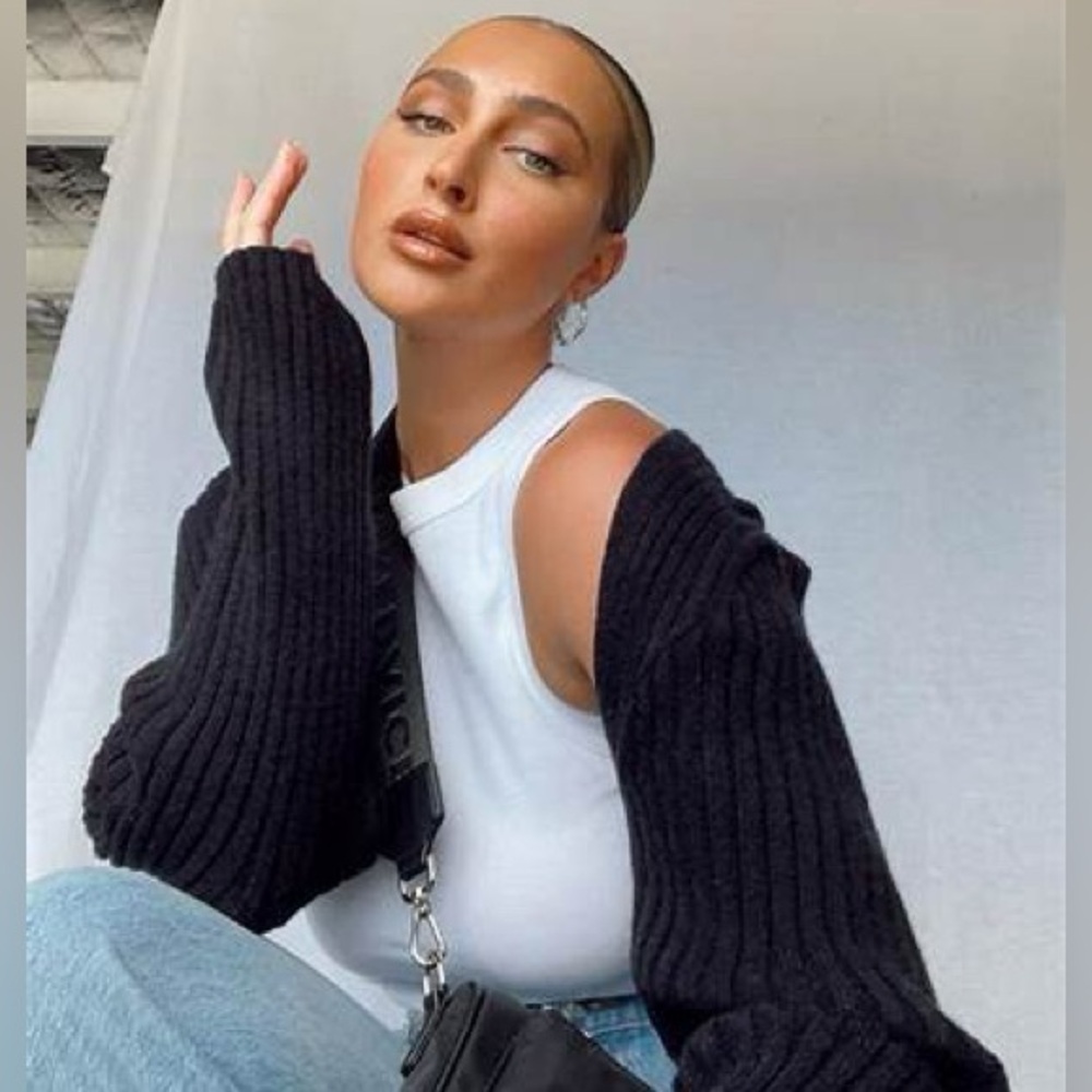 Princess Polly  Aytan Bolero cropped Black Ribbed Sweater